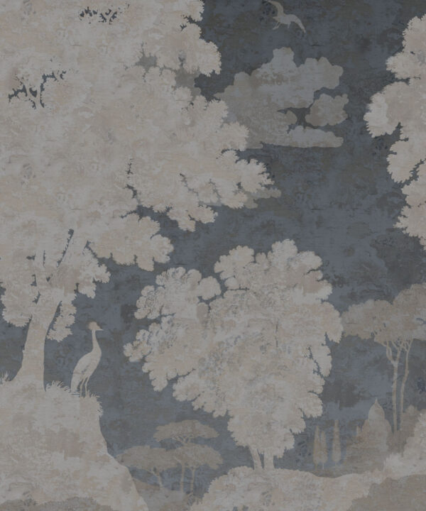 Tuscan Landscape Mural • Italian Wallpaper • Tree Wallpaper • Silhouette Wallpaper • Blue • Swatch