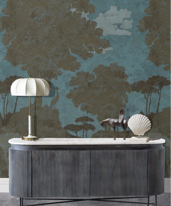 Tuscan Landscape Mural • Italian Wallpaper • Tree Wallpaper • Silhouette Wallpaper • Caramel • Insitu