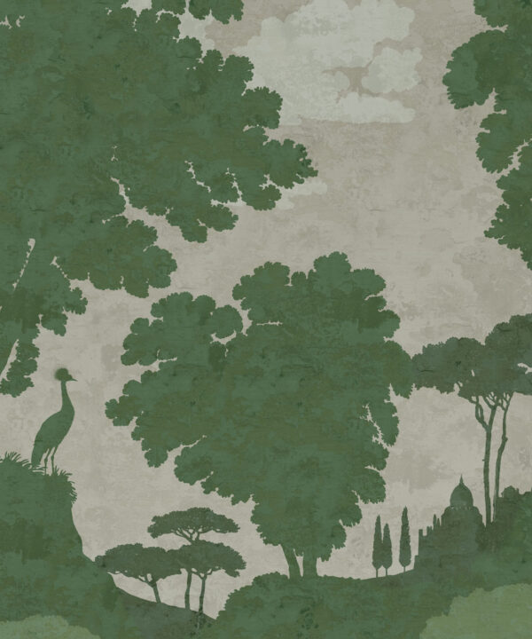 Tuscan Landscape Mural • Italian Wallpaper • Tree Wallpaper • Silhouette Wallpaper • Green • Swatch