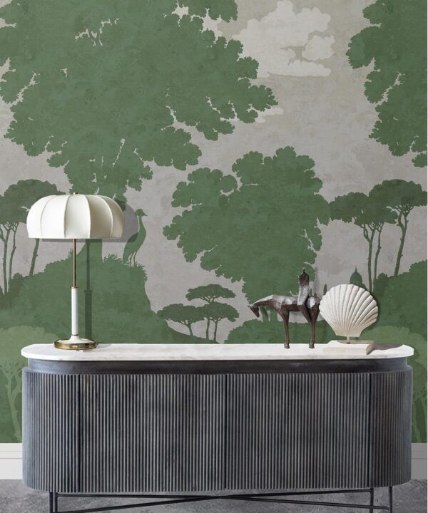 Tuscan Landscape Mural • Italian Wallpaper • Tree Wallpaper • Silhouette Wallpaper • Green • Insitu