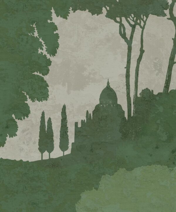 Tuscan Landscape Mural • Italian Wallpaper • Tree Wallpaper • Silhouette Wallpaper • Green • Swatch