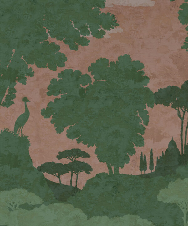 Tuscan Landscape Mural • Italian Wallpaper • Tree Wallpaper • Silhouette Wallpaper • Terracotta • Swatch