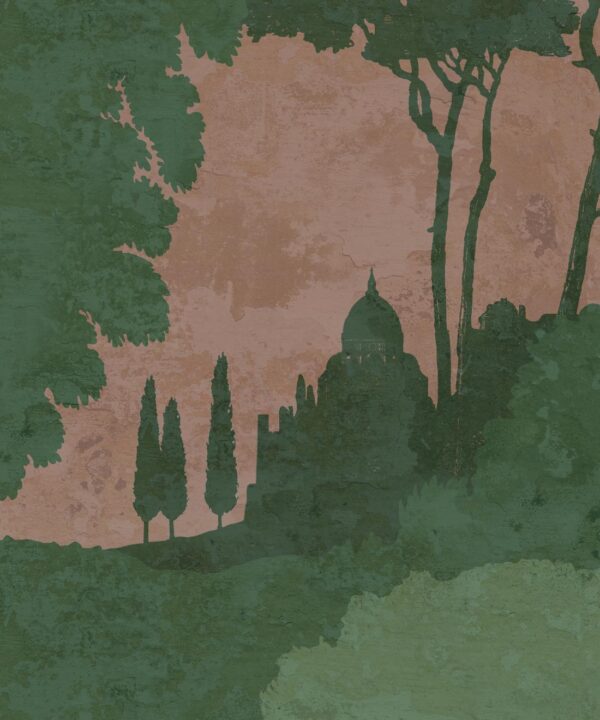 Tuscan Landscape Mural • Italian Wallpaper • Tree Wallpaper • Silhouette Wallpaper • Terracotta • Swatch