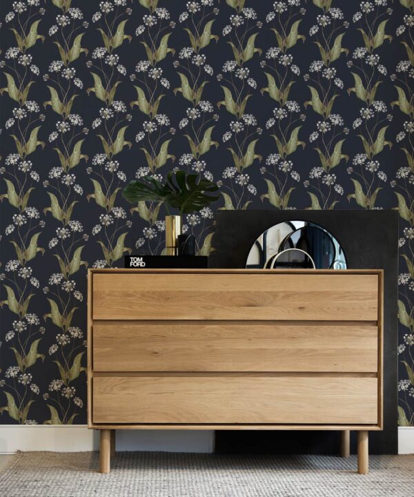 Wild Garlic Wallpaper • Hackney & Co. • Dark Navy • Insitu