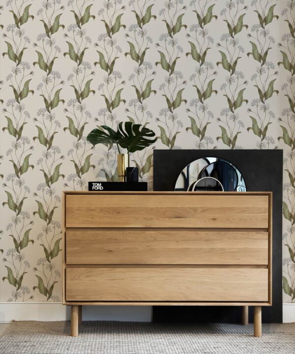 Wild Garlic Wallpaper • Hackney & Co. • Light Stone • Insitu