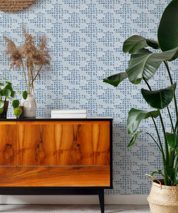 Barre Reversed Wallpaper • Shibori • Indigo • Insitu