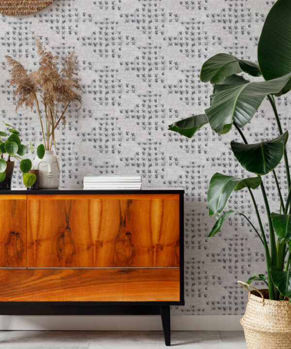 Barre Reversed Wallpaper • Shibori • Silver • Insitu