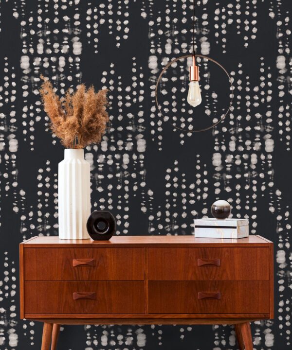 Love Notes Wallpaper • Shibori • Charcoal Reversed • Insitu