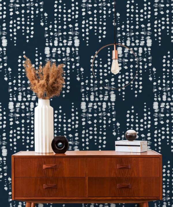 Love Notes Wallpaper • Shibori • Indigo Reversed • Insitu