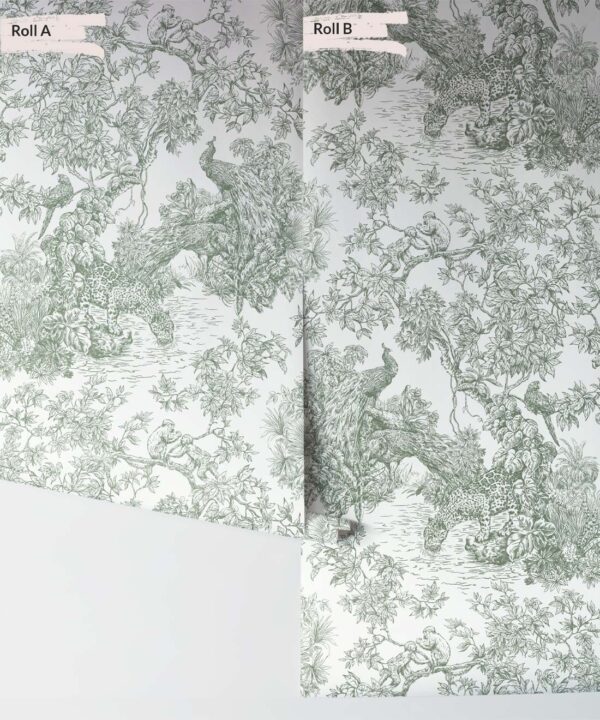 Sinharaja Wallpaper • Vintage Jungle Toile Wallpaper • Juniper • Rolls