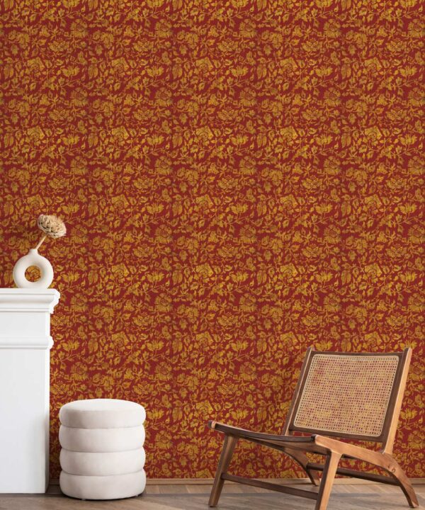 Damask Bloom Wallpaper • Burgundy • Insitu