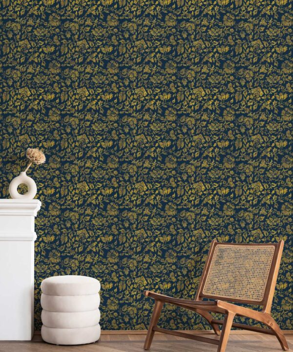 Damask Bloom Wallpaper • Prussian • Insitu