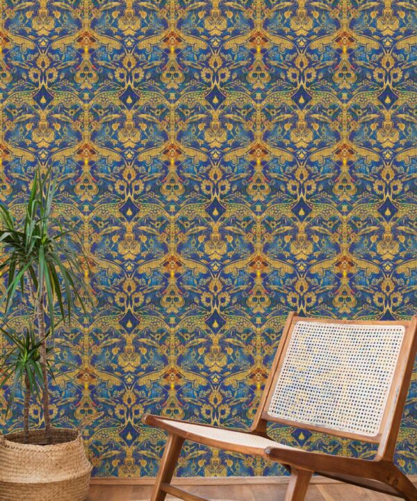 Damask Pomegranate Wallpaper • Lapis • Insitu