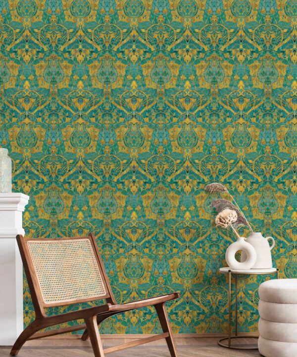 Damask Tulip Wallpaper • Citrine • Insitu