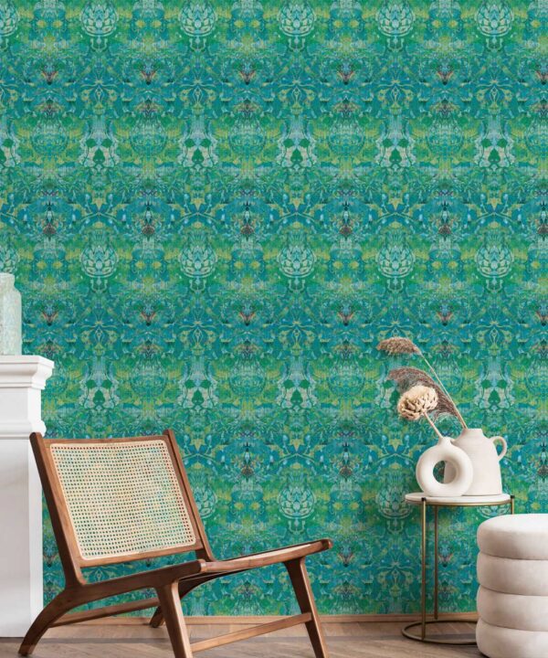 Damask Tulip Wallpaper • Topaz • Insitu