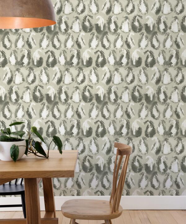 Shibori Paisley Wallpaper • Shibori • Olive • Insitu