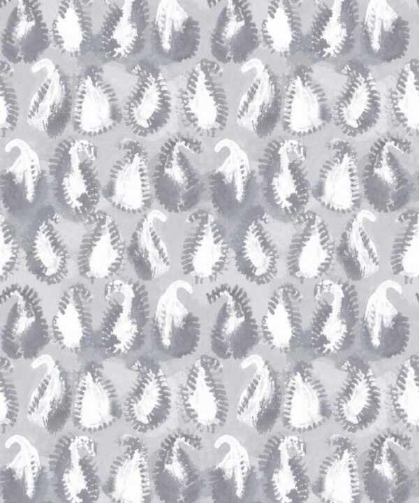 Shibori Paisley Wallpaper • Shibori • Silver • Swatch