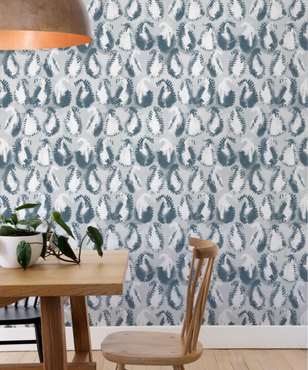 Shibori Paisley Wallpaper • Shibori • Washed Denim • SwatchShibori Paisley Wallpaper • Shibori • Washed Denim • Insitu