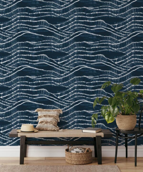 Vista Wallpaper • Shibori • Indigo Reversed • Insitu