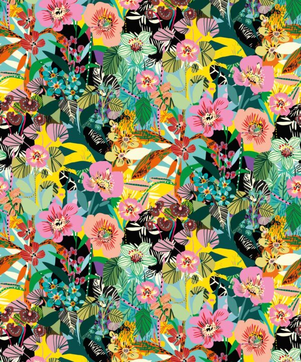 Jardin de Fleurs • French Flowers Colorful Bold Floral Wallpaper • Kitty McCall • Swatch