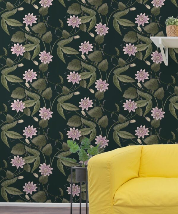 Passiflora Wallpaper • Dark Green • Insitu