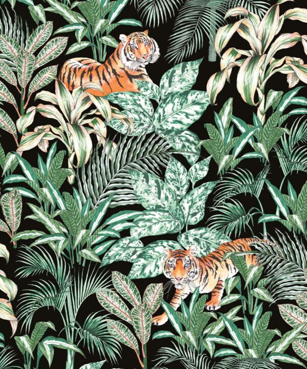 Jungle Tiger Wallpaper • Tropical Wallpaper • Jacqueline Colley • Mint • Swatch