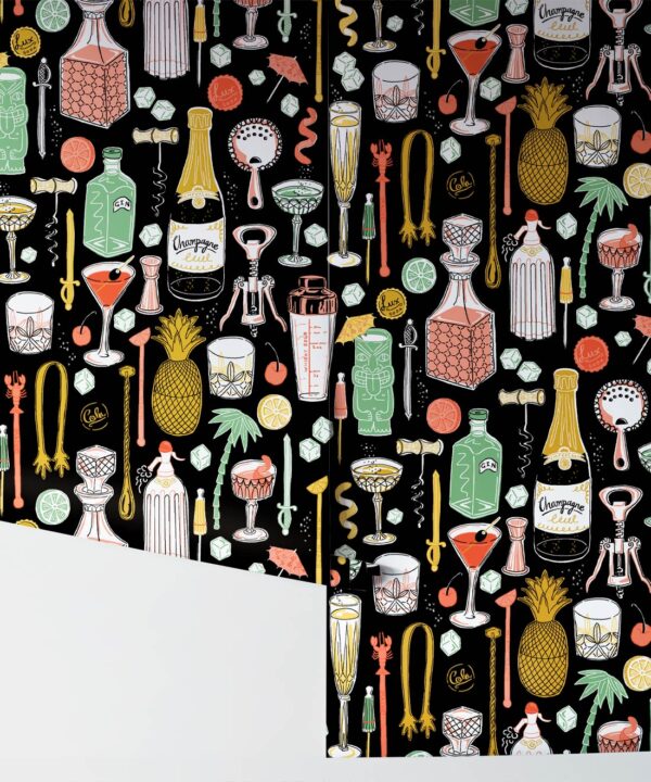 Cocktails Wallpaper • Jacqueline Colley • Black • Rolls