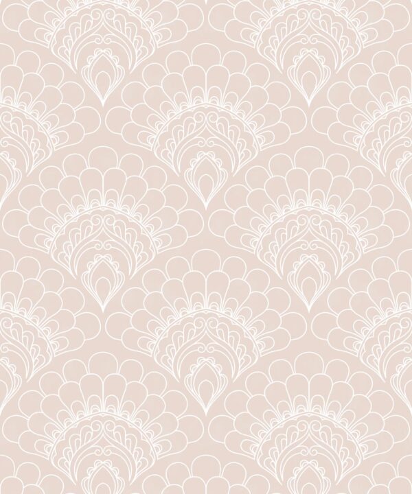 Retro Peacock Wallpaper • Art Deco • Beige • Swatch