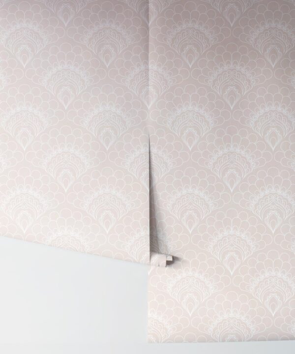 Retro Peacock Wallpaper • Art Deco • Beige • Rolls