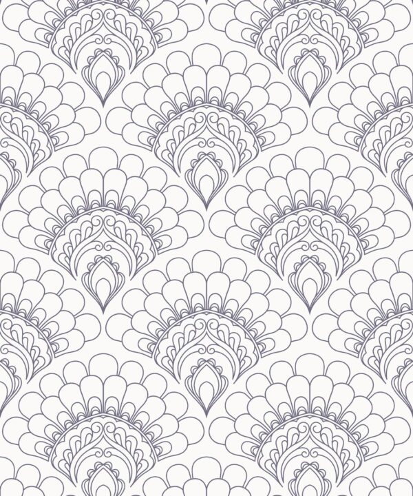 Retro Peacock Wallpaper • Art Deco • Grey • Swatch