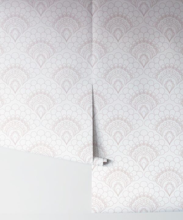 Retro Peacock Wallpaper • Art Deco • Ivory • Rolls