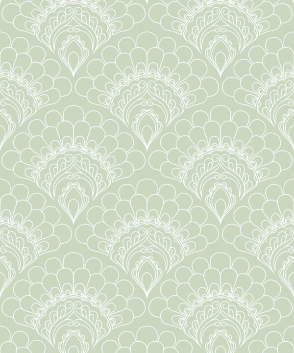 Retro Peacock Wallpaper • Art Deco • Green • Swatch