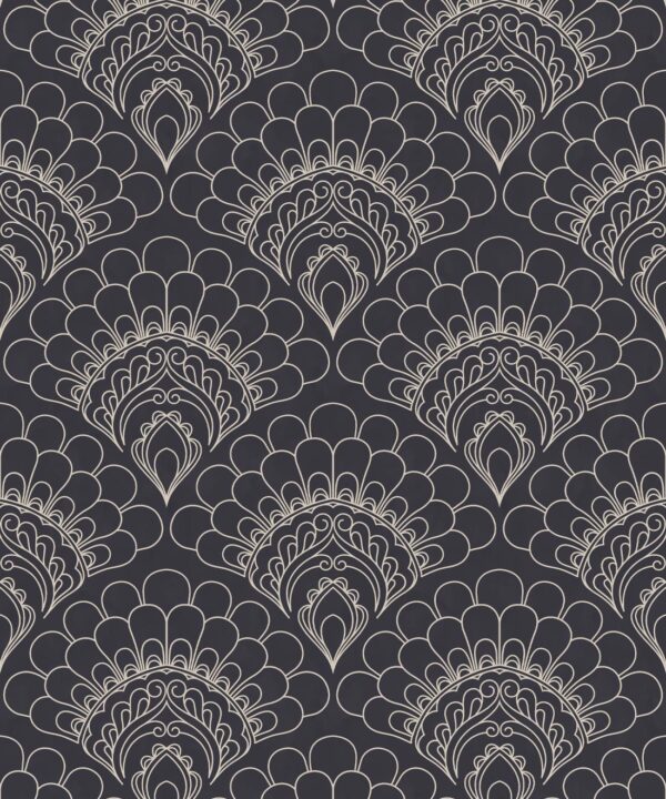 Retro Peacock Wallpaper • Art Deco • Slate • Swatch