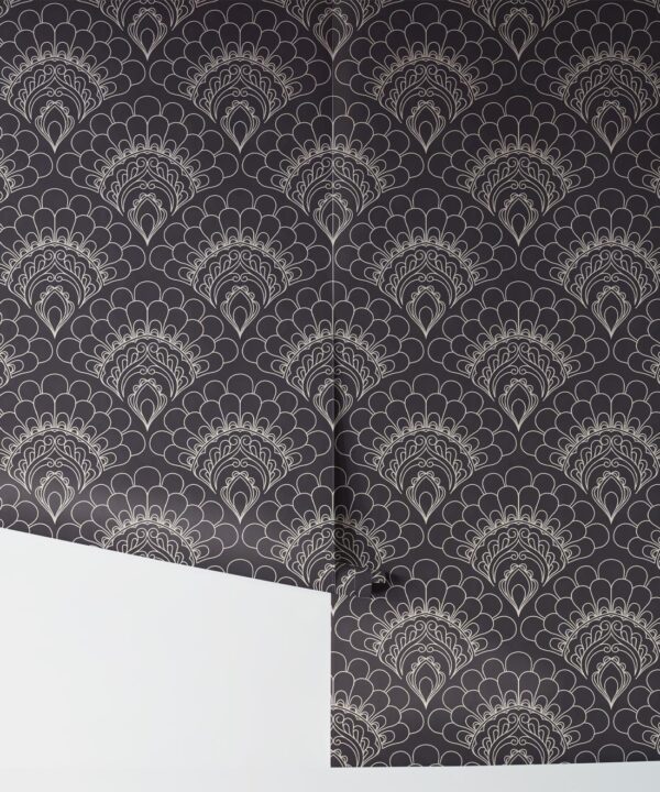 Retro Peacock Wallpaper • Art Deco • Slate • Rolls