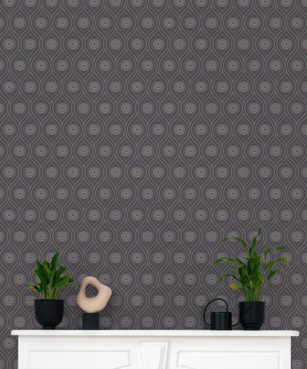 Retro Pop Wallpaper • Geometric • Dark Grey • Insitu