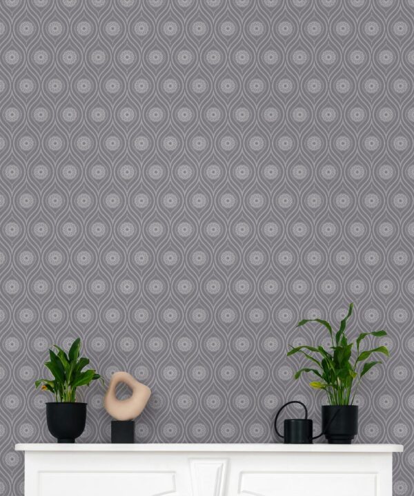 Retro Pop Wallpaper • Geometric • Mid Grey • Insitu