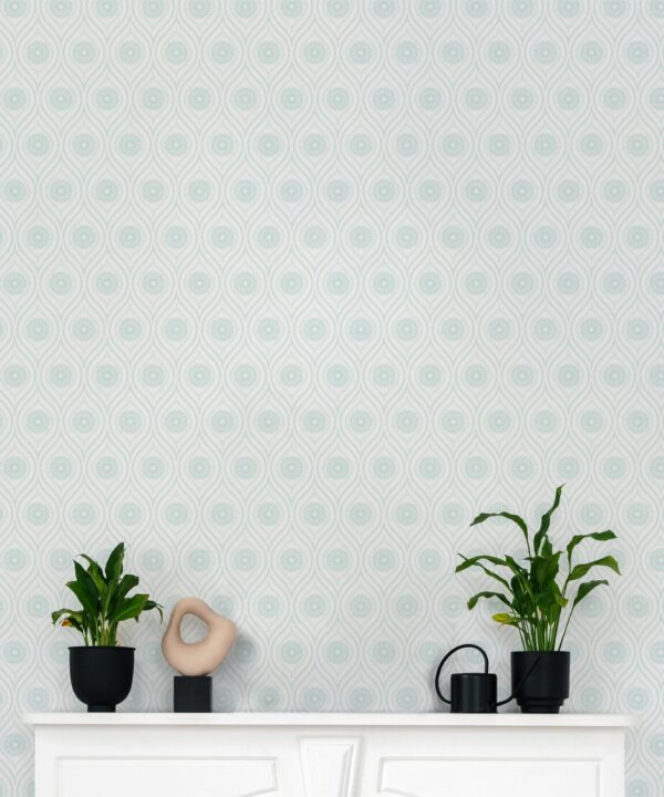 Retro Pop Wallpaper • Geometric • Mint Reverse • Insitu