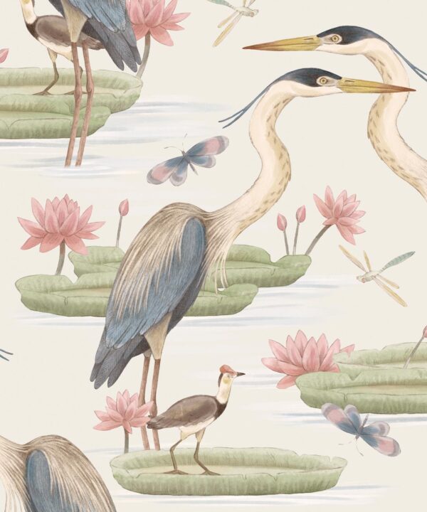 Heron Jacana Giant Lillypad Wallpaper • Snowflake • Swatch