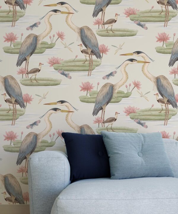 Heron Jacana Giant Lillypad Wallpaper • Snowflake • Insitu