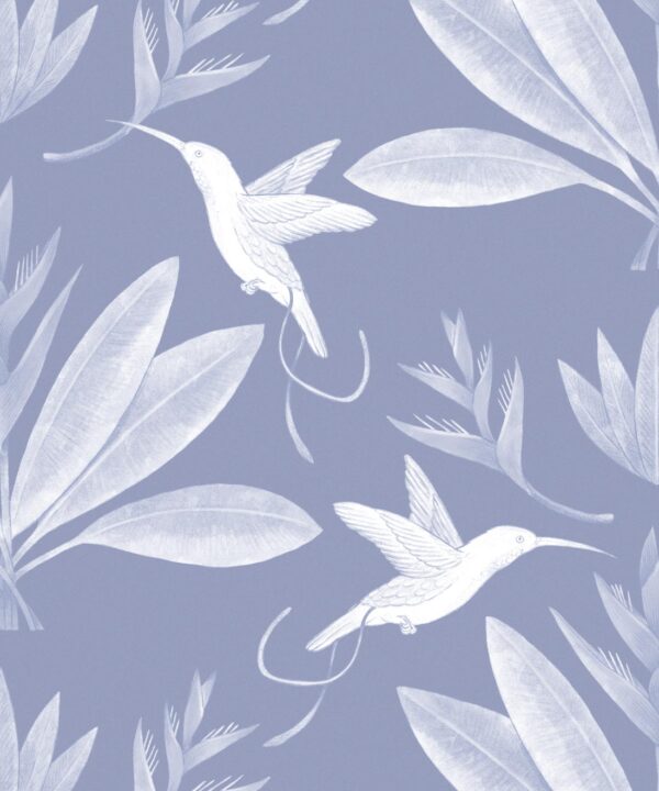 Hummingbirds & Heliconias Wallpaper • Allira Tee • Bird Wallpaper • Blue • Swatch