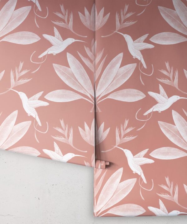 Hummingbirds & Heliconias Wallpaper • Allira Tee • Bird Wallpaper • Rust • Rolls