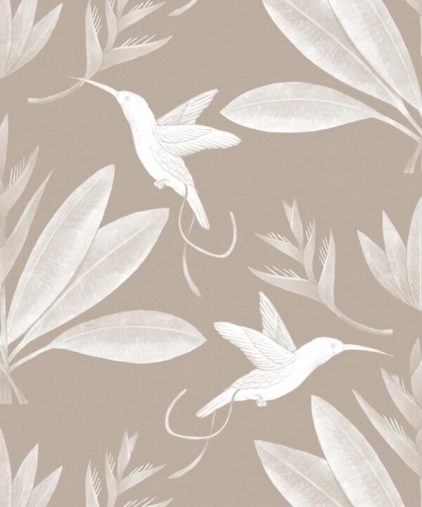 Hummingbirds & Heliconias Wallpaper • Allira Tee • Bird Wallpaper • Sand • Swatch