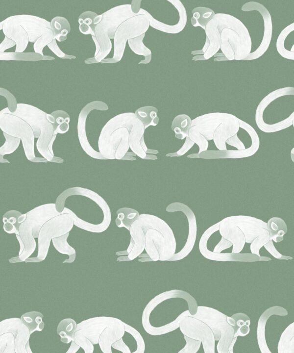 Squirrel Monkeys Wallpaper • Green • Swatch