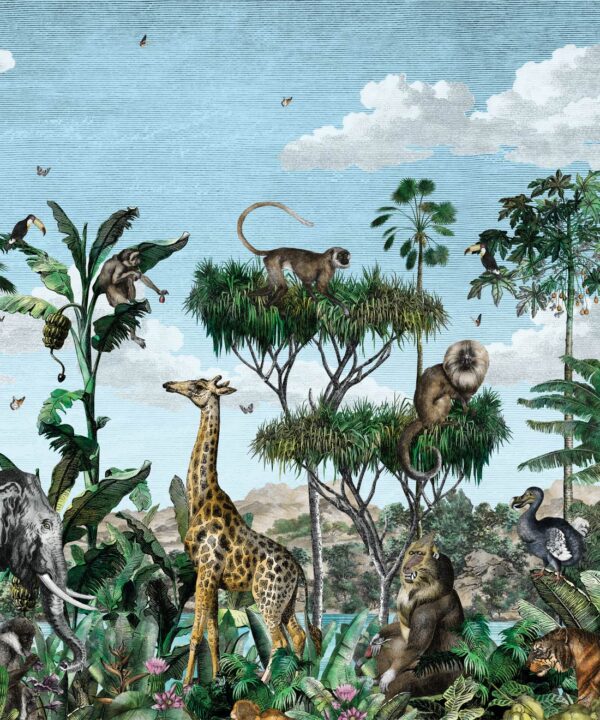 Etched Safari Mural • Animal Wallpaper • Sky • Swatch