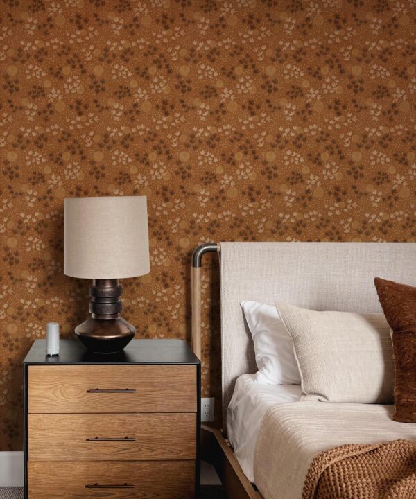 Dainty Wallpaper • Floral Wallpaper • Brown • Insitu