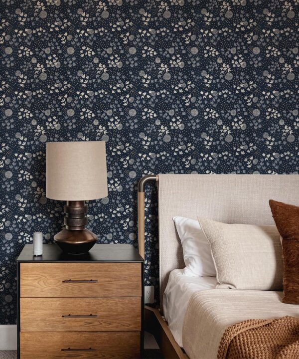 Dainty Wallpaper • Floral Wallpaper • Navy • Insitu