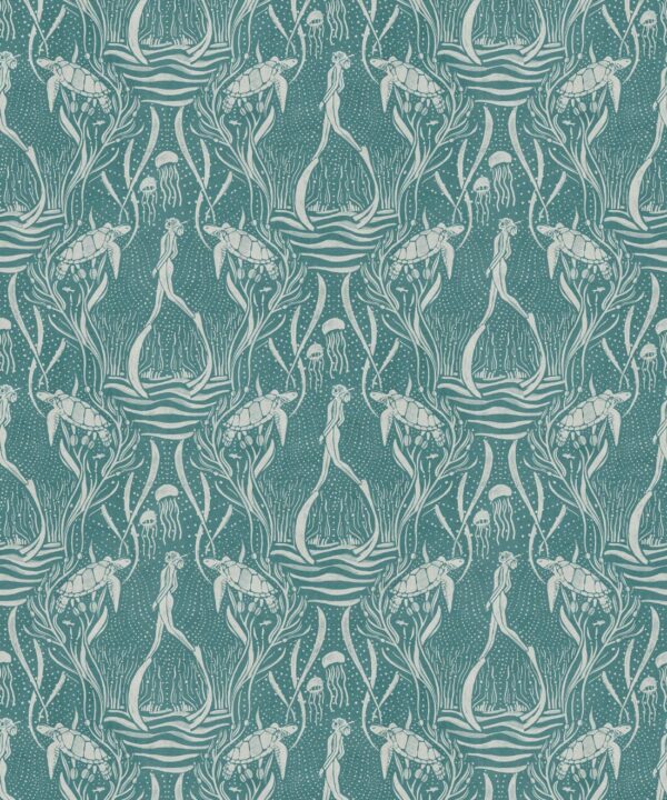 Deep Sea Wallpaper • Floral Wallpaper • Aqua • Swatch