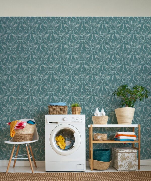 Deep Sea Wallpaper • Floral Wallpaper • Aqua • Insitu