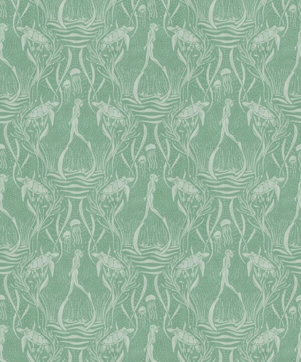 Deep Sea Wallpaper • Floral Wallpaper • Mint • Swatch