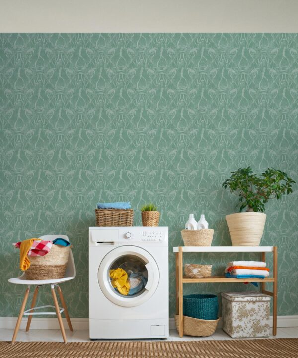 Deep Sea Wallpaper • Floral Wallpaper • Mint • Insitu